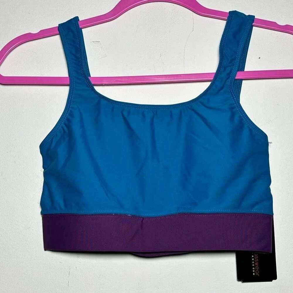 AXS Theatricals Teal Eggplant DANCE SET Biker Shorts Crop Top Dancewear NWT